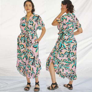 New Anthropologie Corey Lynn Calter Ruffled Maxi Shirtdress $178 SMALL Pink